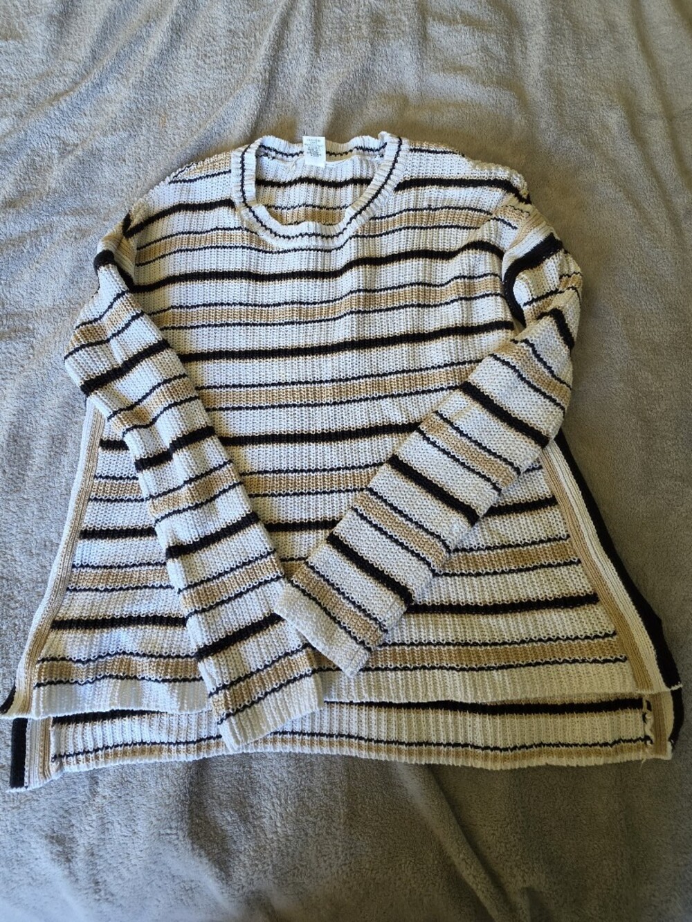 Max Studio Cream and Black Striped Scoop-Neck Sweater